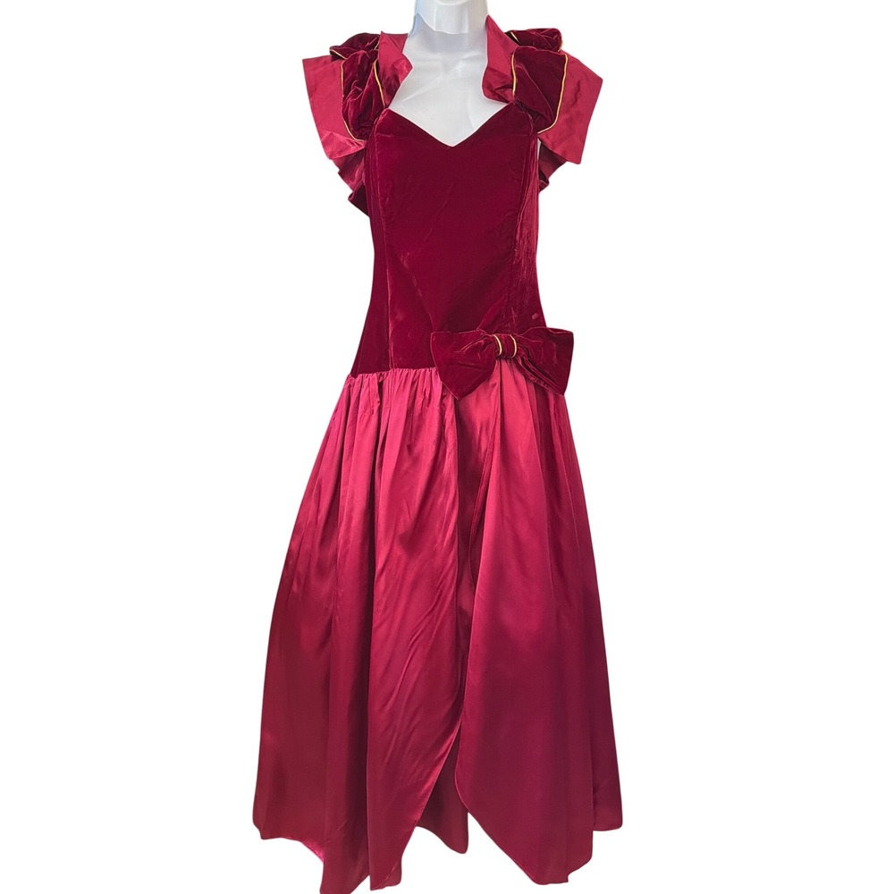 80s Unbranded Velvet Satin Gown Prom Regencycore Victorian Gothic Holiday